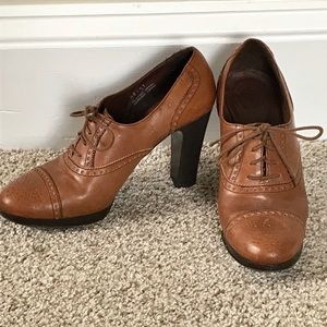 J. Crew Brown Leather Oxford Heels Lace-Up 4” Heel